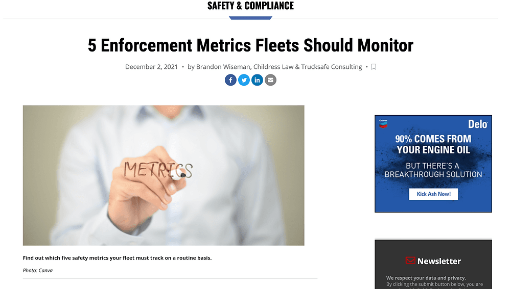 Trucksafe addresses fleet safety metrics in Heavy Duty Trucking Magazine